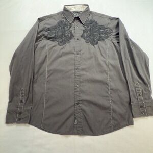 Roar Shirt Mens 2XL Black On Black Embroidered Long Sleeve Classic Button-Up Y2K